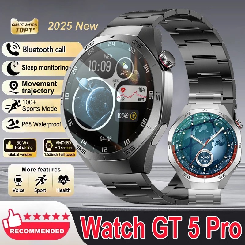 ���ο� GT 5 Pro ����Ʈ �ð� ���� ȭ���� HD AMOLED ��ũ�� GPS ��� ���� �ɹڼ� �������� ��ȭ ������ ����Ʈ �ð� IP68